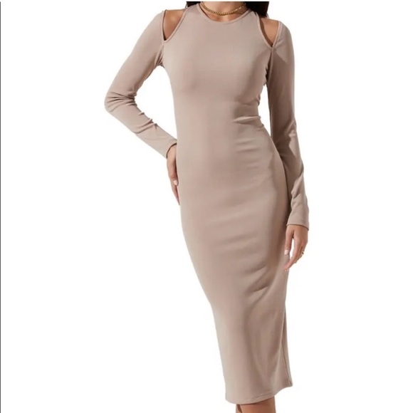 NWT ASTR The Label Long Sleeve Shoulder Cut Out Ribbed Sweater Dress - Picture 1 of 10